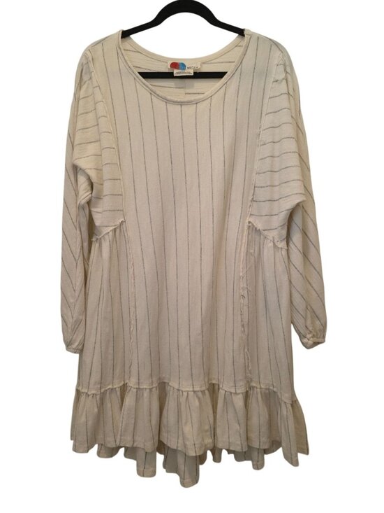 FP Beach Dresses & Skirts - FP Beach April Cream Boho Striped Ruffle Hem Long Sleeve Tunic Mini Dress Sz S